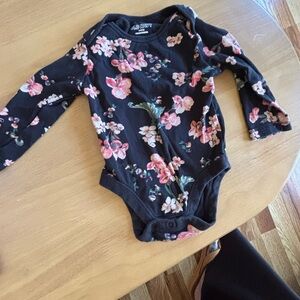 Old Navy Black Floral Long-Sleeve Baby One-Piece